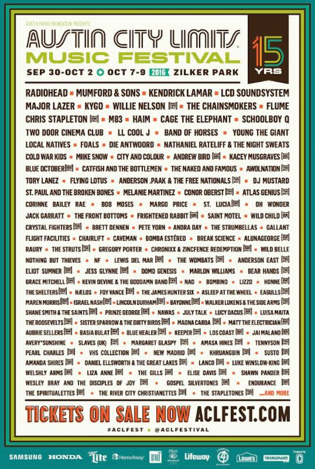 ACL 2016 lineup poster
